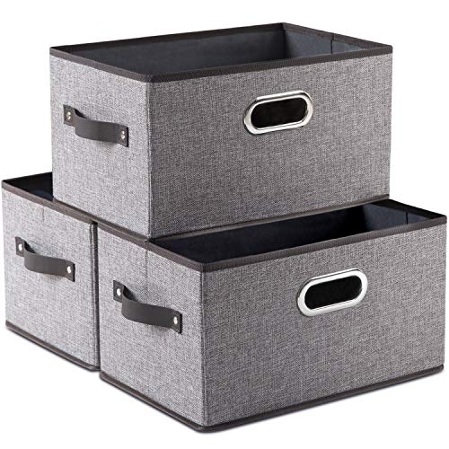 PRANDOM Large Foldable Storage Bins for Shelves [3Pack] Decorative