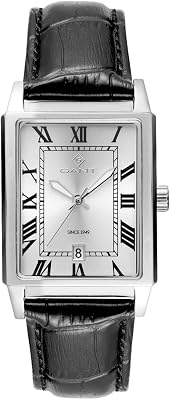 G197001 Staten Island - Reloj de Pulsera para Hombre, Caja de Acero Inoxidable, Correa de Piel Negra con Aspecto de cocodrilo, Movimiento de Cuarzo japonés, Fecha, 5 ATM