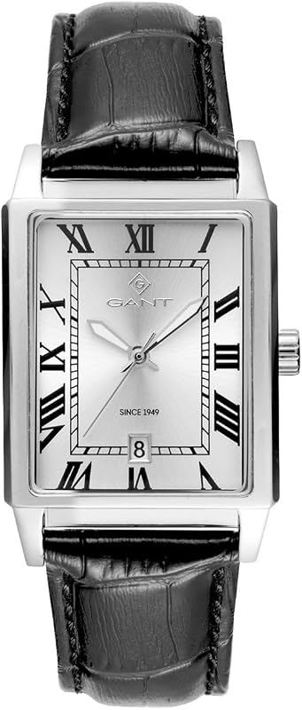 G197001 Staten Island - Reloj de Pulsera para Hombre, Caja de Acero Inoxidable, Correa de Piel Negra con Aspecto de cocodrilo, Movimiento de Cuarzo japonés, Fecha, 5 ATM