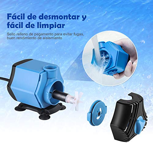 Zacro Submersible Water Pump 2000L/H, Ultra Quiet 40W with 4 Suction Cups and 3 Nozzles (13/16/19 mm) for Aquarium, Fish Tank, Garden, Pond, Fountains