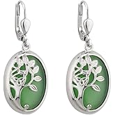Solvar Tree of Life Drop Earrings Rhodium Green Irish Made