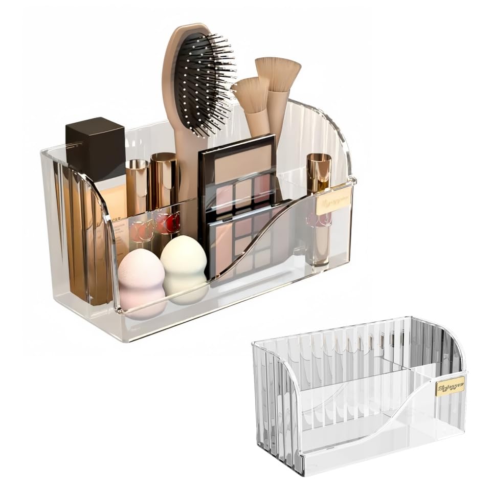 SLHEQING Makeup Organiser, Skincare Organiser with 4 Compartments, Multifunctional Makeup Brush Holder, Removable Makeup Storage for Dressing table, Bedroom and Bathroom