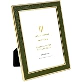 Isaac Jacobs 4x6 Olive Green Leather w/Gold Metal (Vertical & Horizontal) Picture Frame, Shagreen Border w/Black Fabric Easel, Wall-Mountable, Tabletop, Photo Gallery (4x6, Olive Green W/Gold)