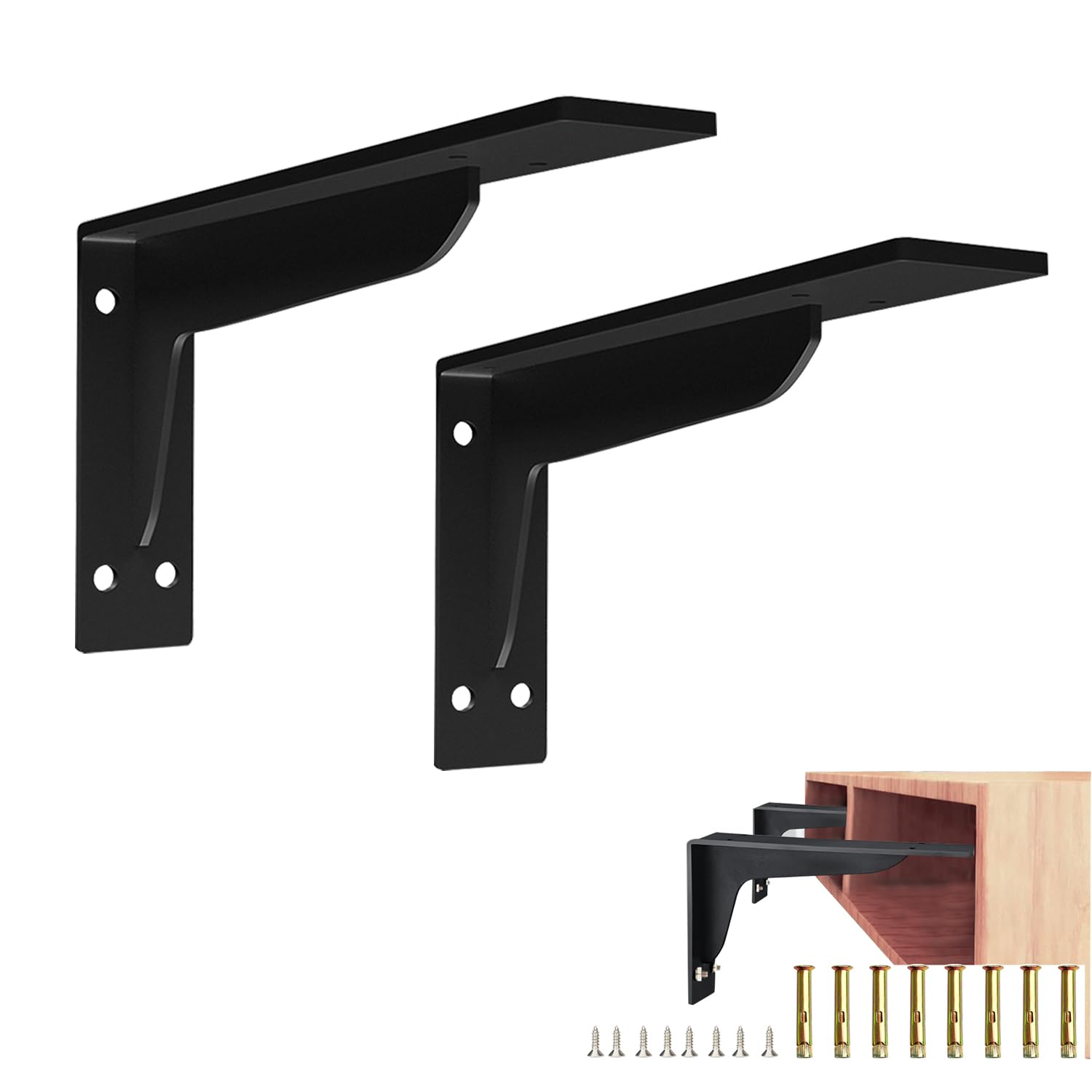 Quanerba Pack of 2 Heavy Duty Shelf Brackets,Wall Brackets for Shelves, Hinges 90 Degree, Triangle Shelf Support Outdoor, for Garage Home Kitchen (8in/20cm-Max Load 165lb/75kg)