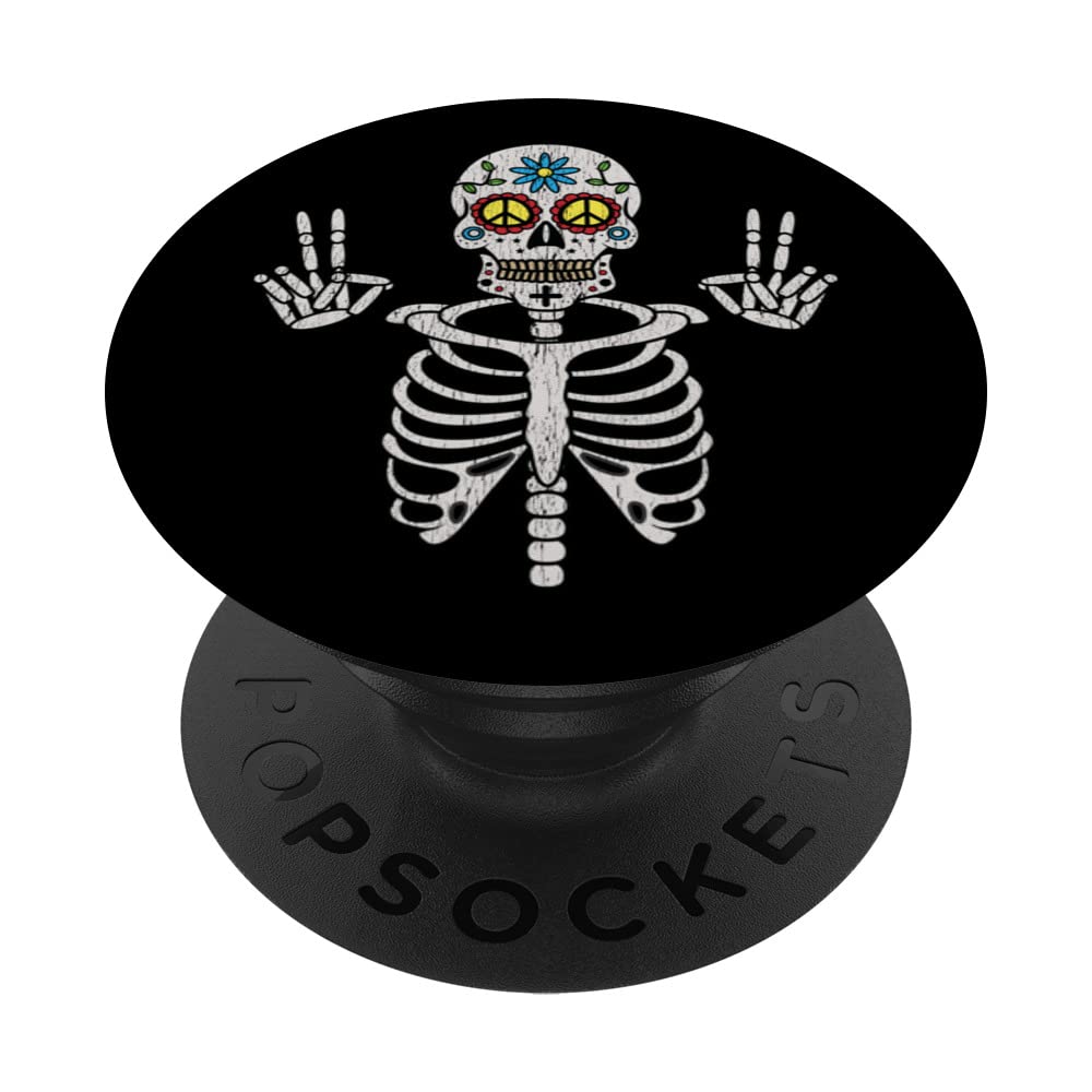 Vintage Hippie Sugar Skull Tie Dye Peace Sign Skeleton PopSockets Swappable PopGrip