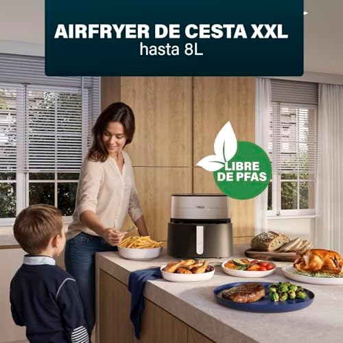 Fritadeira de ar de dupla temperatura 8L XXL, fritadeira de ar com elemento de aquecimento duplo para cozedura mais rápida e resultados crocantes, 15 em 1, sem BPA e PFAS, 2000 W, 182280