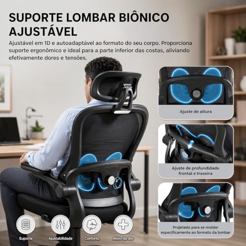 Cadeira Escritório Ergonômica Ajustável Altura Apoio Lombar Reclinável Encosto Respirável Conforto Postura Home Office Giratória Rodas Silenciosas Base Reforçada Regulagem Braços Profissional