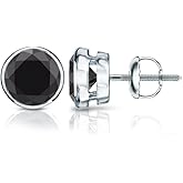14k White Gold Round Black Diamond Bezel-set Stud Earrings (1/2-4 ct, Black) Screw-Back