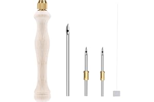 ABVSDU 5 PCS Punch Needle Kit, Punch Needle Starter Kit with Embroidery Hoop, Adjustable Wooden Needle Punch Include Wooden Pen Stick&pen Sticks&lead Wire for Beginner Embroidery Floss Cross Stitching