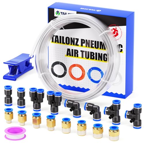 TAILONZ PNEUMATIC Transparent 8mm or 5/16 OD 5mm ID Polyurethane PU Air Hose Tube Kit 10 Meters 32.8ft
