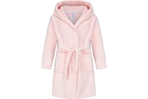 Tunoluker Boys Girls Robe Kids Flannel Hooded Bathrobe Sleepwear Pajamas Toddler Soft Plush Robes for Girls 2-16 Years