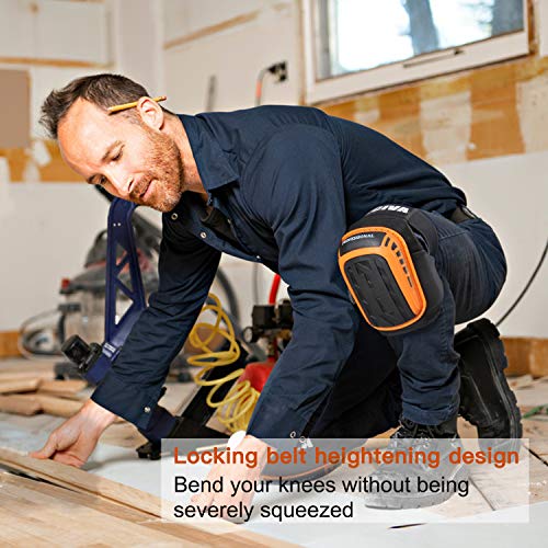 Knee Pads for Work , Preciva Kneepads Professional Gel Knee Pads for Construction Flooring Gardening - Adjustable No-Slip Knee Protector with Foam Padding (Orange)