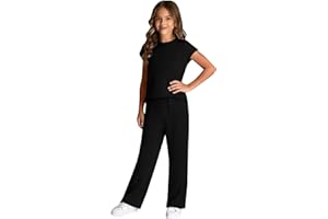 Girls Summer Pants Set Cotton 2 Piece Outfits Sleeveless Wide Leg Sweatsuits Plain Oversized Breathable Tank Top