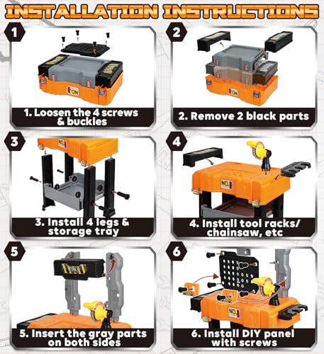 Lehoo Castle Kids Workbench, Tool Kit with Drill and Removable Construction Vehicle, 2in1 Toolbox and Tool Bench, STEM Educational Toys for 2-3 Years Old Kids