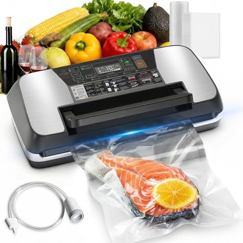 OidoZac Professional Vacuum Sealer (95 kPa) for Food - 12 in 1 Vacuum Sealer with Double Welding - Easy-Lock System - Integrated Paper Cutter and Removable Drip Tray