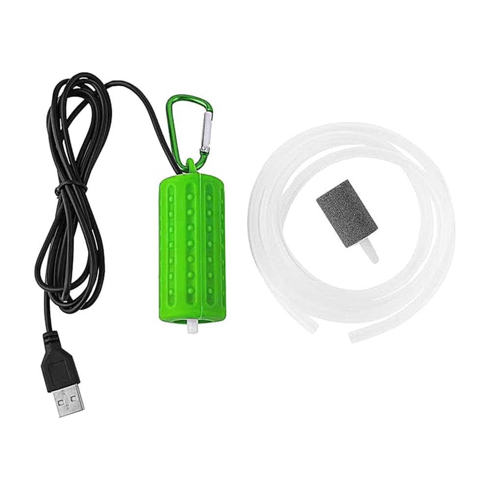 FONGKNOX Portable Mini Aquarium Air Pump USB Powered for Aquarium Fish Tank Oxygenation Fishing Buckets Super Quiet Oxygen Pump Silicone Tube with Carabiner & USB Cord Easy to USE & Carry Green Colour