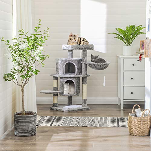 FEANDREA 39Inch Cat Tree, Cat Tower Condo, 2 Caves, 1 Basket, Light