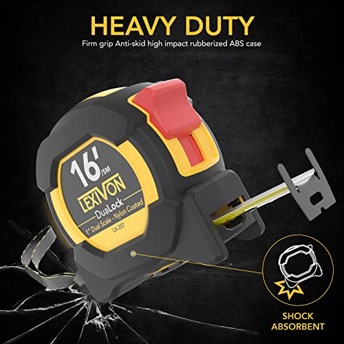 LEXIVON 16Ft/5m DuaLock Tape Measure 1Inch Wide Blade with Nylon