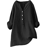 Linen Shirts for Women 2026 Spring Summer Plus Size Long Sleeve Button Down Gauze Tops Casual Loose Boho Beach Work Blouses