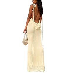 RARITYUS Women Maxi Dress Sexy Backless Draped