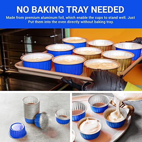 Blue 100pcs Aluminum Foil Baking Cups with Lids， 125ml Aluminum Foil Cupcake Liners Cups with