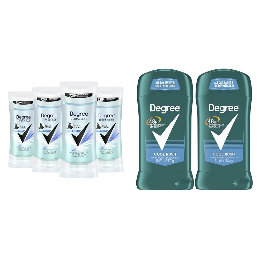 Degree Antiperspirant for Women Protects from Deodorant Stains Pure Clean Deodorant for Women 2.6 oz & Men Original Antiperspirant Deodorant for Men, Pack of 2, 48-Hour Sweat and Odor Protection