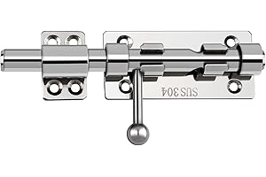 BAO YI LAI Barrel Bolt Latch, 6.3" Heavy Duty Gate Latch Slide Lock Solid 304 Stainless Steel Bolt Lock for Inside Door, Finished Shed Door Latch (1 Pack, Silver)
