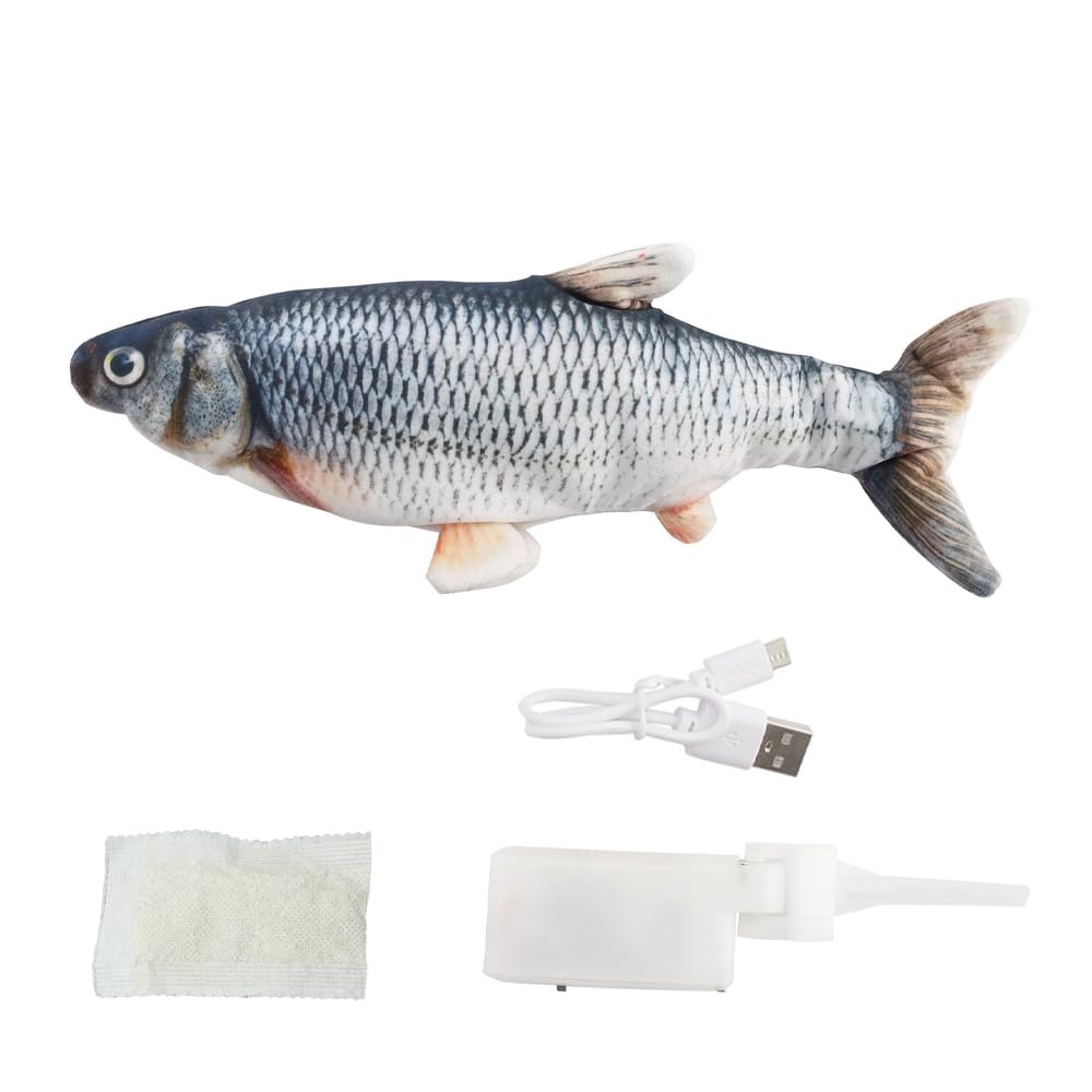 Tiardey 1PCS Electric Fish Cat Game Catnip Plush Simulation Fish Ca for Indoor Cats Pets Flopping/Moving Cat Dog Fish Kitten for Pillow Chew Bite Kick Cat Interactive