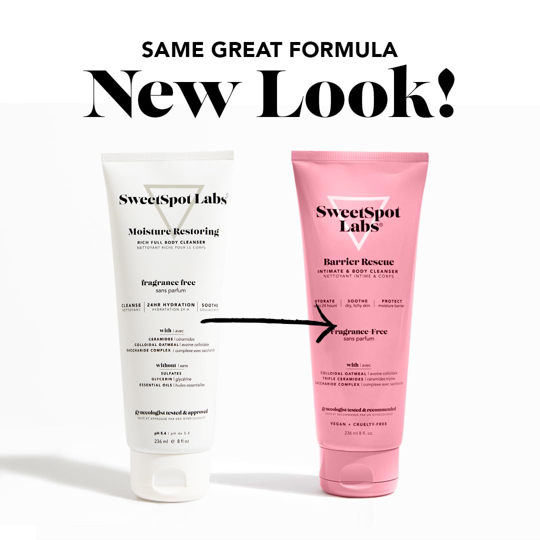 SweetSpot Labs pH Balanced + Barrier Rescue Body Wash for Women, for Dry Itchy Skin, Unscented, 8 oz