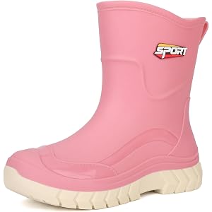 MGSSEGOB Women's PVC Waterproof Mid Calf Rain Boots Ankle-Height Chunky Sole Slip-Resistant Outdoor Rubber Garden Wide Calf B
