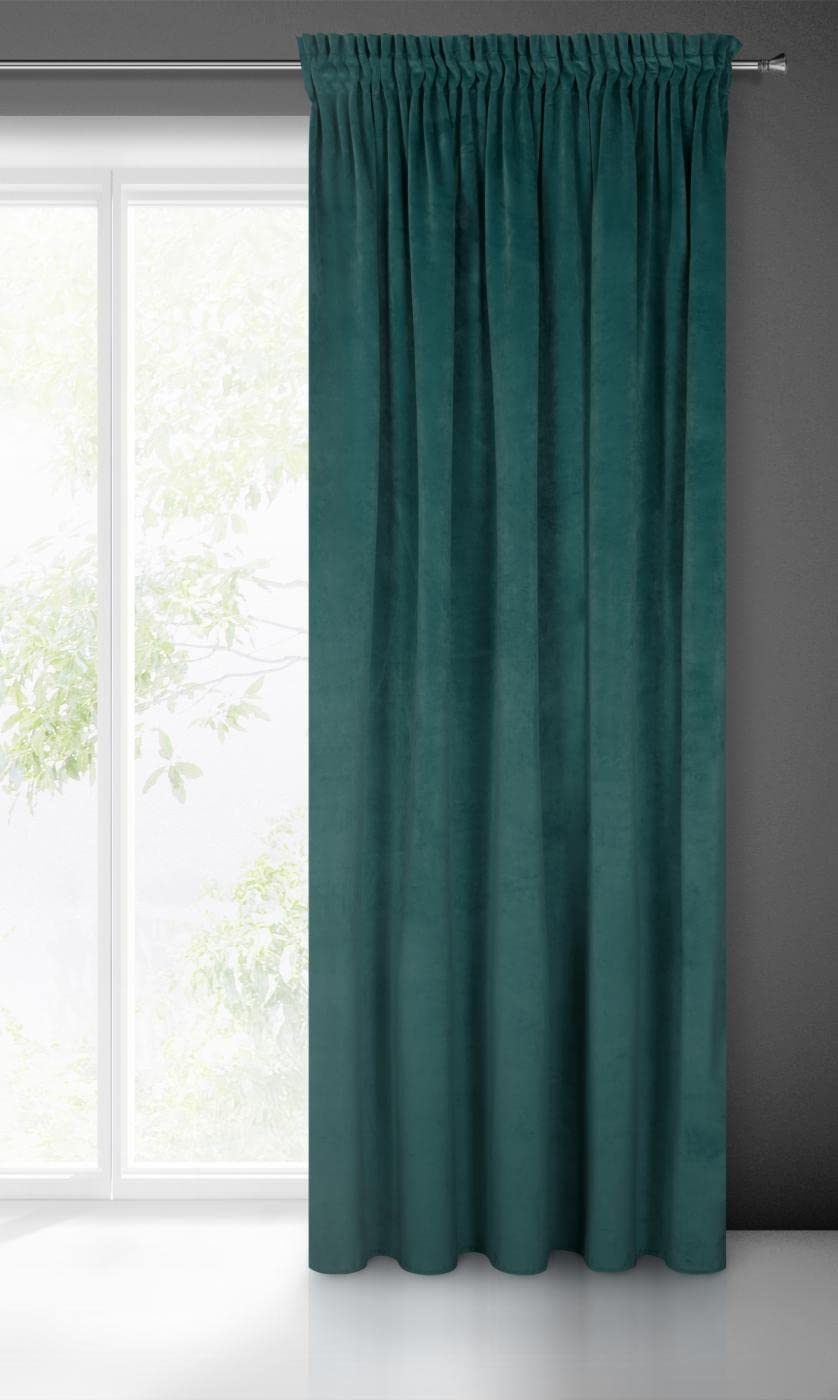Eurofirany VILLA Soft Plain Opaque Velvet Curtain with Rufflette Tape For Rail - 1 Unit, Fluffy Panel Drape Classic Glamour Elegant Living Room, Bedroom, 290 g/m2, W55 x L106, Dark Turquoise