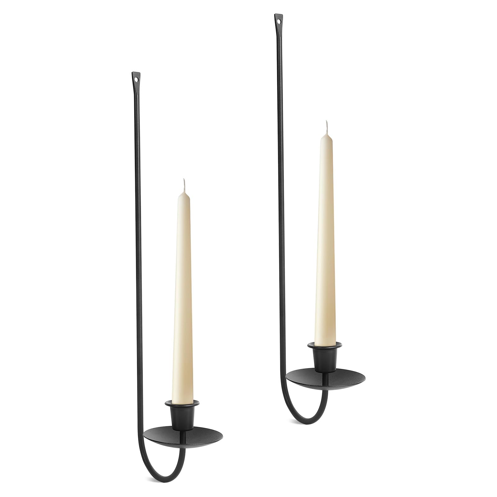 Photo 1 of Wall Candle Holder Set of 2, Stylish Black Metal Wall Mount Candle Sconces, Modern Wall Decoration for Living Room, Farmhouse, Fireplace, and Weddings