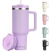Labulabla 40oz Tumbler with Handle,Double Wall Vacuum Reusable Stainless Steel Insulated Water Bottle,With Leak Proof lid and Straw for Iced or Cold Beverages (Lavender Purple)
