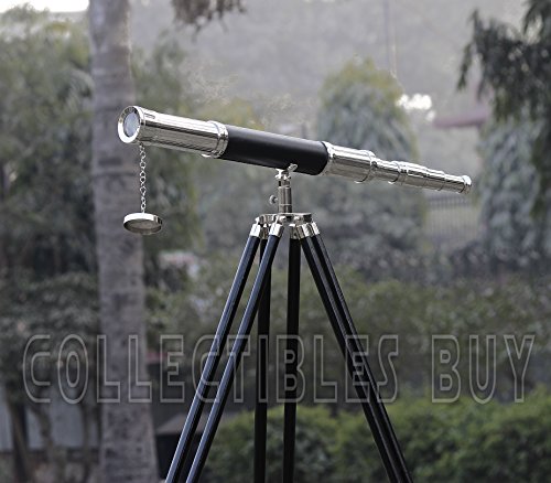 A Marine Chrome Brass Black Leather Telescope Brown Tripod Vintage Telescope Nautical Gifts