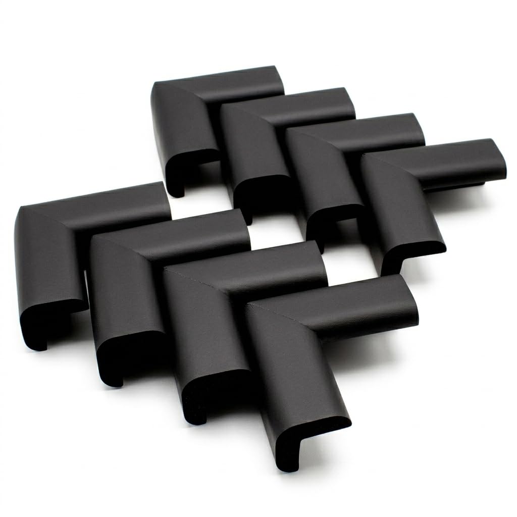 AKORD Pack of 8 Baby Safety Corner Protectors for Desk Table Furniture, Black