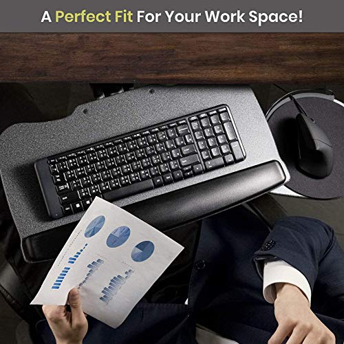 FERSGO Under Desk Keyboard Tray, 20" x 11" Tray, 17.75" Track, One Knob