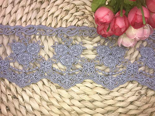 8CM Width Europe Crown Wedding Applique Inelastic Embroidery Lace Trim,Curtain Tablecloth Slipcover Bridal DIY Clothing/Accessories.(2 Yards in one Package) (Grey)