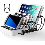 Witeem Quick Charge and Smart 6-Port USB Charging Station with USB Type C Port, Universal Charging Desktop Docks Organizer for Smartphones, Tablets, White &amp; Black