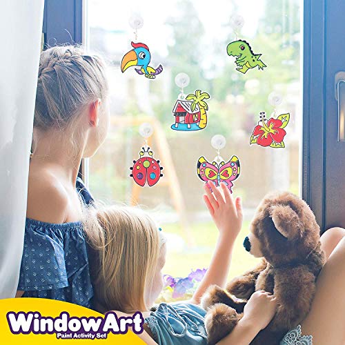 HighFun Window Paints Art Create Your Own Suncatcher Craft Kit DIY Jewelry Making Kit Arts and Craft for Girls Age 6-12 Children’s DIY Windows Clings Includes 12 Pre-Printed Suncatchers