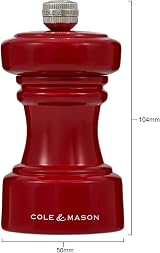 Cole & Mason Hoxton Red Gloss Salt Mill 10cm Beech Wood Ceramic Grinder view 3