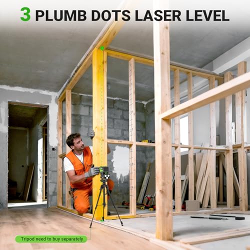 Huepar 3 Point Laser Level, Self Leveling Plumb Dot Laser with Magnetic Base, 98-165Ft Green Laser Alignment Tool for Framing, Electrical & DIY – PL300G