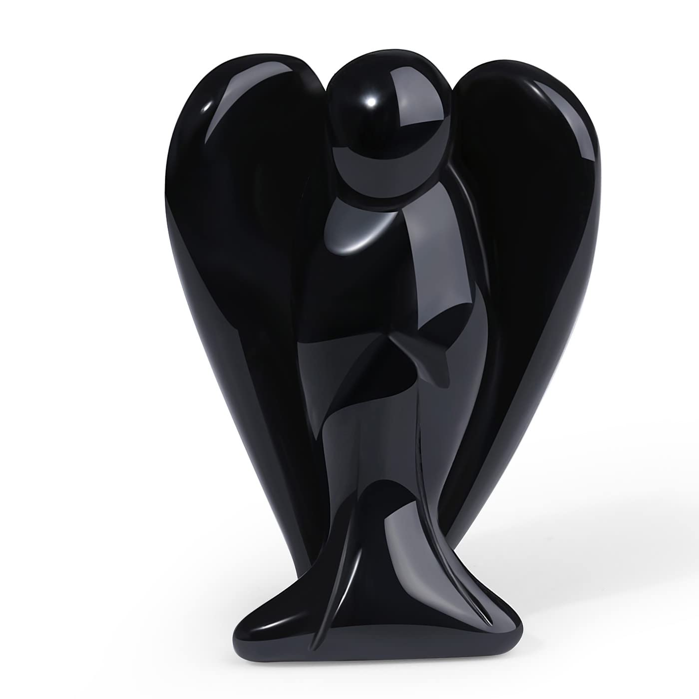 XIANNVXI Black Obsidian Crystal Angel Figurine Decor Guardian Angels Black Ornament Healing Gemstone Angel Statue 1.5"
