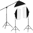 Fancierstudio Lighting Kit 2400 Watt Professional Video Lighting Kit with Three Softbox Lights, Boom Arm Hairlight Softbox, Lighting Kit for Studio Photography and Continuous Lighting (9004SB2)