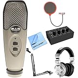CAD Audio U37 USB Large Diaphragm Cardioid Condenser Microphone w/Tripod, 10' Cable Silver + Wind Screen + Mic Suspension + Behringer HPX2000 DJ Headphones + Behringer HA400 Stereo Headphone Amp