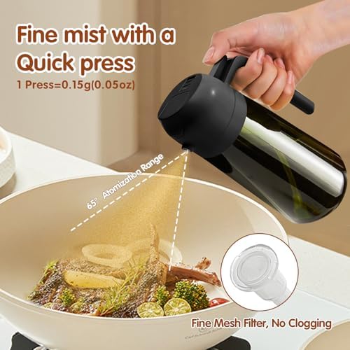 Dispensador de Aceite de Oliva Juego con Scuro Protezione Dalla Luce, 470ml 2 en 1 Spray de Cocina, Verde Pulverizador de Aceite de Calidad Alimentaria (Negro)