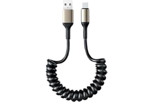 5FT Coiled USB L Cable for iPhone 14/13, iPhone Charger Cable Retractable Car Cord, USB A to USB L/IP Plug Cord Compatible wi