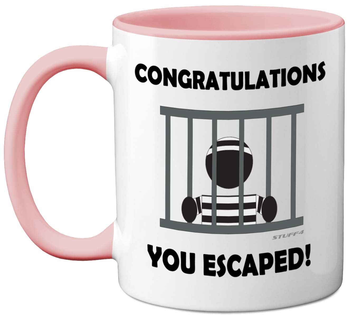 Stuff4 Leaving Gifts for Men or Women - Congratulations You Escaped Retirement Mug - Leaving Presents for Colleagues, Funny Gifts Men Women, New Job 11oz Ceramic Premium Pink Mugs