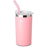 Bluwing 12 oz Tumbler with Straw-Stainless Steel Double Wall Vacuum Insulated Cups for Girls Spill Proof, BPA Free (Pink)