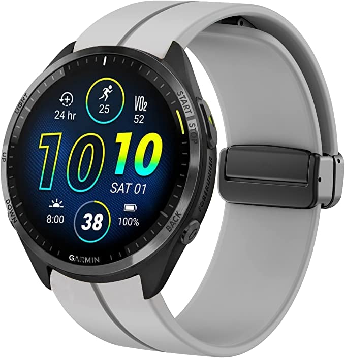 Blueshaweu Compatible for Garmin Forerunner 965 Smart watch Bands, Soft Silicone Magnetic Buckle Sport Replacement Straps Compatible for Garmin Forerunner 965 / Forerunner 265 46 MM Smartwatch (Gray)