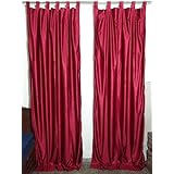 Mogul Interior Indian Sari Curtains Maroon Tab Top Drape / Panel- Pair Window Treatment Ideas (Length: 84")